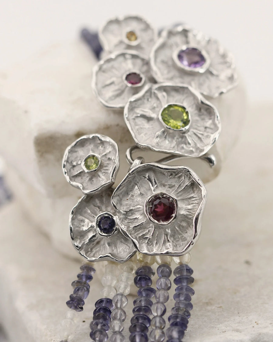 Collana Winter Flower in argento con iolite e labradorite