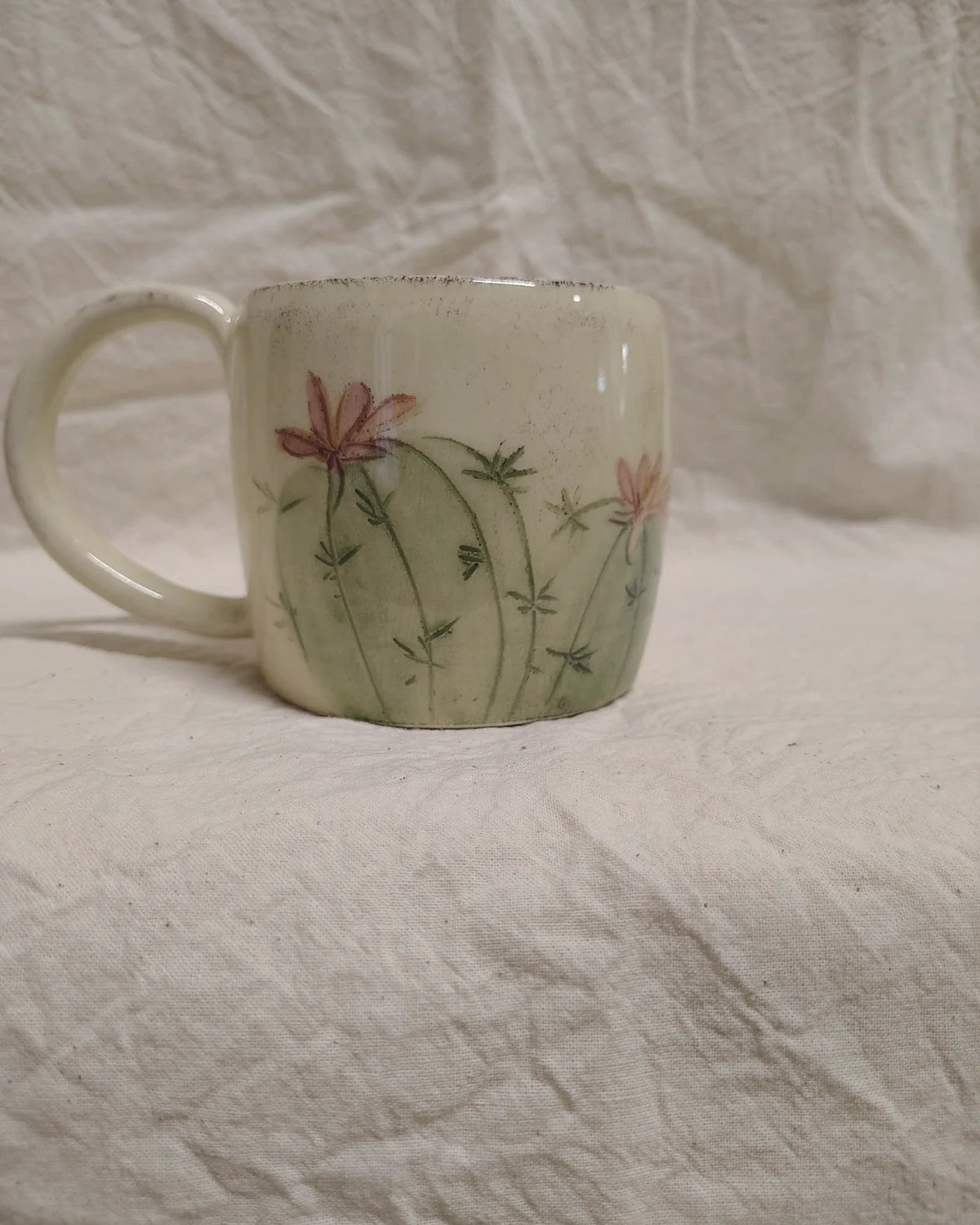Tazza dipinta con cactus fioriti